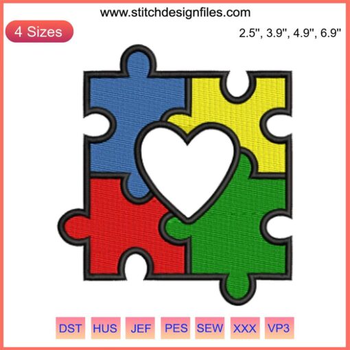 Colorful Autism Puzzle Heart Embroidery Design | Perfect Digital Stitching Gift