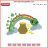 Pot of Gold Rainbow Shamrocks St. Patrick’s Day Embroidery Design, vibrant digital stitching pattern with festive motifs.