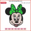 Minnie Mouse St. Patrick's Day Embroidery Design | Disney Digital Stitching featuring festive shamrocks and classic Minnie face.