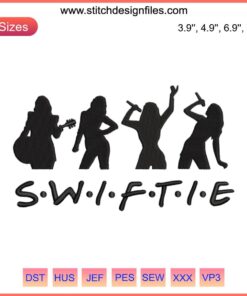 Taylor Swift silhouette embroidery design, Swiftie Friends, The Eras Tour, digital stitching pattern, pop music crafting design.