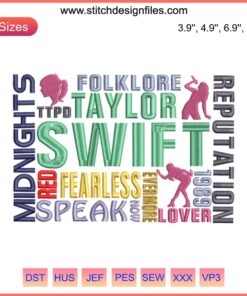 Taylor Swift Fearless Folklore Albums Embroidery Design | Digital Stitching Pattern Featuring Taylor Swift Album Art