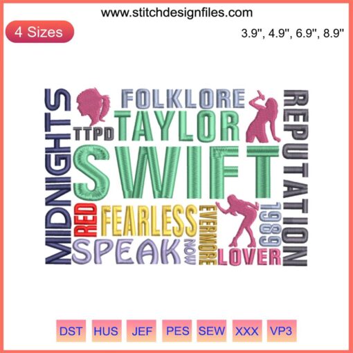 Taylor Swift Fearless Folklore Albums Embroidery Design | Digital Stitching Pattern Featuring Taylor Swift Album Art
