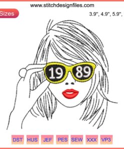 Taylor Swift 1989 Album Glasses Embroidery Design, Digital Stitching Pattern, Retro Sunglasses, DIY Embroidery, Music-Inspired Art.