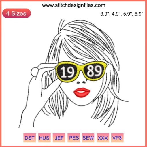Taylor Swift 1989 Album Glasses Embroidery Design, Digital Stitching Pattern, Retro Sunglasses, DIY Embroidery, Music-Inspired Art.