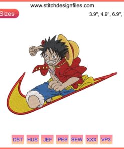 Luffy Anime Embroidery Design File, One Piece Nike-Inspired Instant Download, Unique Fan Art Pattern for Embroidery Machines