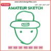 Amateur sketch leprechaun embroidery design, humorous St. Patrick's Day digital stitching with clover accents.