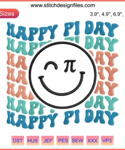 Smiley Face Pi Day Embroidery Design | Math Lover Gift | Digital Pattern with Pi Symbol | Fun Mathematical Embroidery Stitch