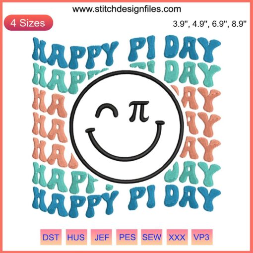 Smiley Face Pi Day Embroidery Design | Math Lover Gift | Digital Pattern with Pi Symbol | Fun Mathematical Embroidery Stitch