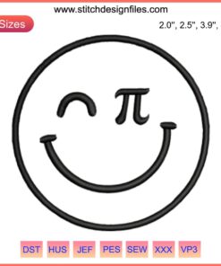 Smiley Face Pi Symbol Embroidery Design, Cute Pi Day Stitching, Digital Pattern, Math Craft, Embroidery Art for Pi Lovers