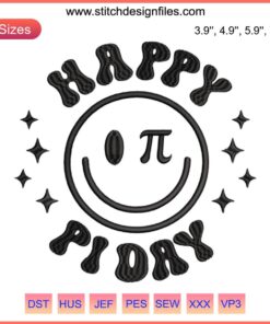 Smiling Pi symbol with stitched faces | Math Teacher Embroidery Design | Celebrate Pi Day | Digital Stitching Pattern