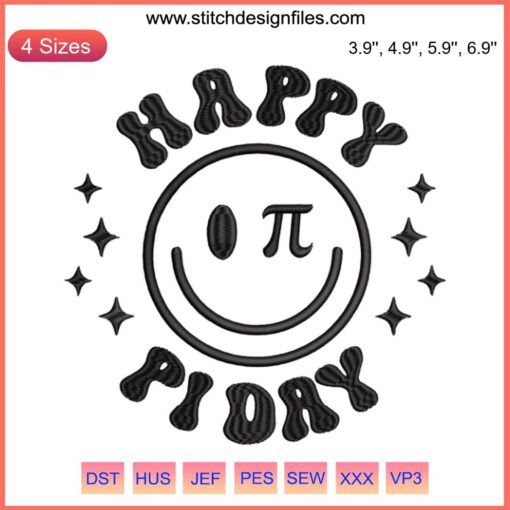 Smiling Pi symbol with stitched faces | Math Teacher Embroidery Design | Celebrate Pi Day | Digital Stitching Pattern