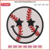 Baseball Smile Face Embroidery Design | Star Smiley Face Softball Digital Stitching Pattern