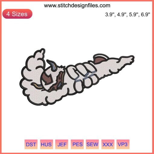 Swoosh Appa Avatar Embroidery Design: Anime-inspired digital stitching, featuring Appa from Avatar. Perfect for embroidery enthusiasts.