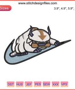 Anime Avatar Appa Swoosh Nike Embroidery Design, Digital Stitching, Appa Embroidery Pattern, Avatar-inspired Sewing Design