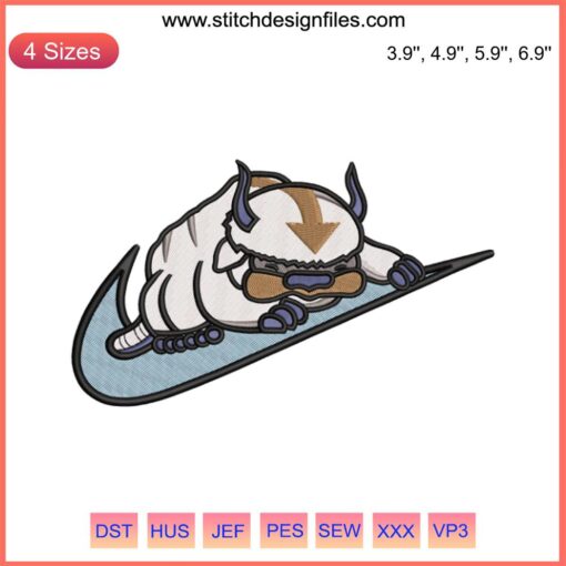 Anime Avatar Appa Swoosh Nike Embroidery Design, Digital Stitching, Appa Embroidery Pattern, Avatar-inspired Sewing Design