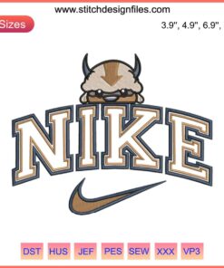 Nike Appa Avatar Embroidery Design: Anime-style digital stitching of Avatar character Appa, perfect for custom Nike apparel.