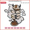 Appa Avatar hugging clouds embroidery design, digital stitching, fantasy creature, cartoon pattern, boho wall art inspiration.