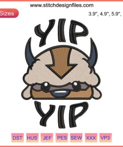 Cute Appa Avatar Embroidery Design | Adorable Anime Yip Yip Appa Stitching | Digital Pattern Download