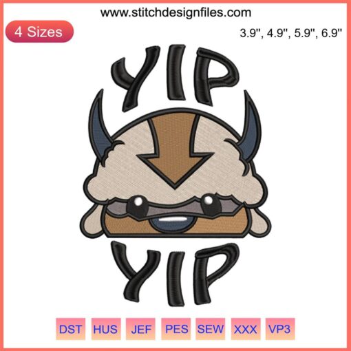 Cute Appa Avatar Embroidery Design | Adorable Anime Yip Yip Appa Stitching | Digital Pattern Download