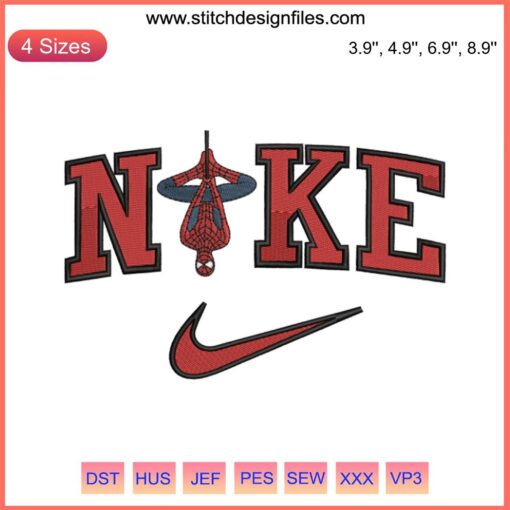 Spider-Man Nike Embroidery Design File featuring No Way Home theme with intricate details for digital embroidery projects.
