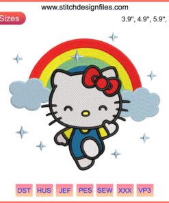 Hello Kitty Rainbow Embroidery Design - Cute Digital Stitching Art with Hello Kitty and Colorful Rainbow Pattern