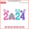 Colorful 2024 Easter egg embroidery design with bunnies and flowers, perfect for Easter Day digital stitching projects.