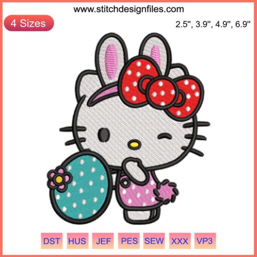 Hello Kitty Easter Egg Embroidery Design | Cute Digital Stitching | Easter Themed Embroidery | Craft Pattern | Holiday Decor
