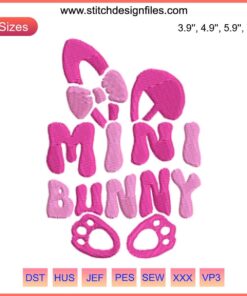 Mini Bunny Easter Embroidery Design featuring a cute bunny with Easter eggs, perfect for spring-themed digital stitching projects.