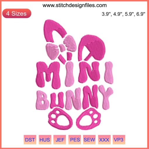 Mini Bunny Easter Embroidery Design featuring a cute bunny with Easter eggs, perfect for spring-themed digital stitching projects.