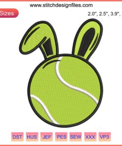 Tennis Bunny Easter Embroidery Design featuring a playful bunny holding a tennis racket, perfect for Easter sports stitching projects.