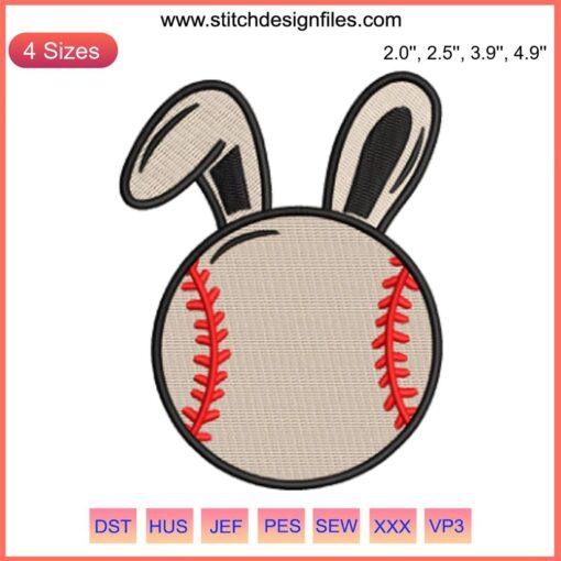 Baseball Bunny Embroidery: Easter Digital Design, Sports Themed Stitching Pattern, Cute Bunny with Baseball Elements.