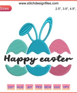 Colorful Easter eggs embroidery pattern for festive stitching, featuring intricate designs for digital crafting projects.