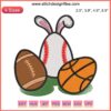Balls Bunny Easter Eggs Embroidery Design featuring a playful bunny dribbling colorful Easter egg-shaped basketballs.