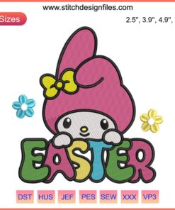 My Melody Easter Bunny Embroidery Design featuring Sanrio's My Melody in bunny ears with Easter-themed stitching motifs.