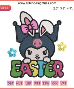 Kuromi Easter Bunny Embroidery: Sanrio design, cute bunny, vibrant colors, perfect for Easter-themed stitching projects.