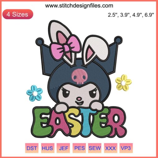 Kuromi Easter Bunny Embroidery: Sanrio design, cute bunny, vibrant colors, perfect for Easter-themed stitching projects.