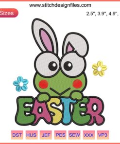 Keroppi Easter Bunny Embroidery Design | Cute Sanrio Frog in Easter Hat | Digital Stitching for Easter Day Crafts