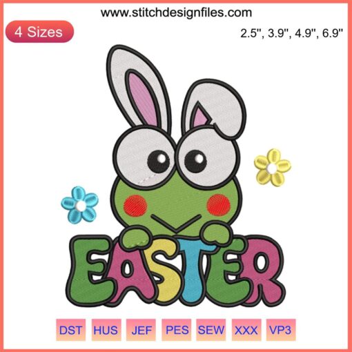 Keroppi Easter Bunny Embroidery Design | Cute Sanrio Frog in Easter Hat | Digital Stitching for Easter Day Crafts