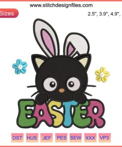 Chococat Easter Bunny Embroidery Design: Sanrio's digital pattern featuring Chococat in bunny ears for festive DIY projects.