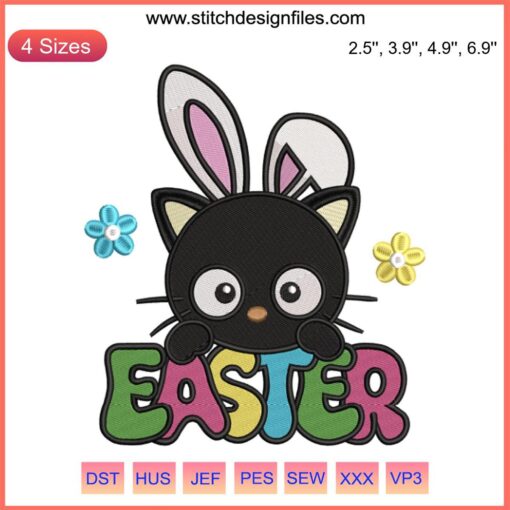 Chococat Easter Bunny Embroidery Design: Sanrio's digital pattern featuring Chococat in bunny ears for festive DIY projects.