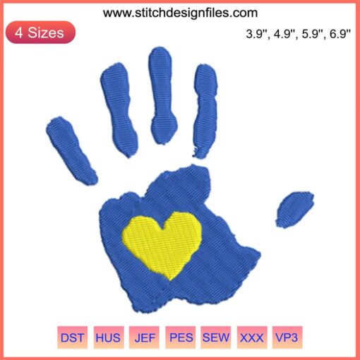 Down Syndrome Hand Embroidery Design: Love Pattern, Awareness Ribbon, Digital Stitching Art, Celebrate Diversity & Awareness