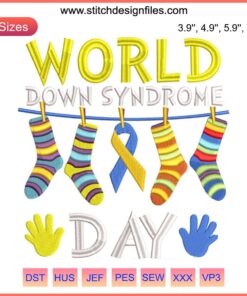 Down Syndrome Awareness Embroidery | Blue Yellow Ribbon, Heart, Three 21s | World Down Syndrome Day Digital Stitch Design