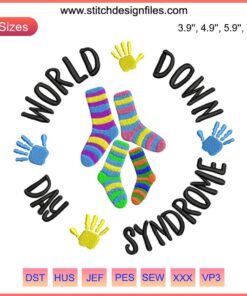 Colorful mismatched socks embroidery design for World Down Syndrome Day | Rock Your Socks Digital Stitching Pattern