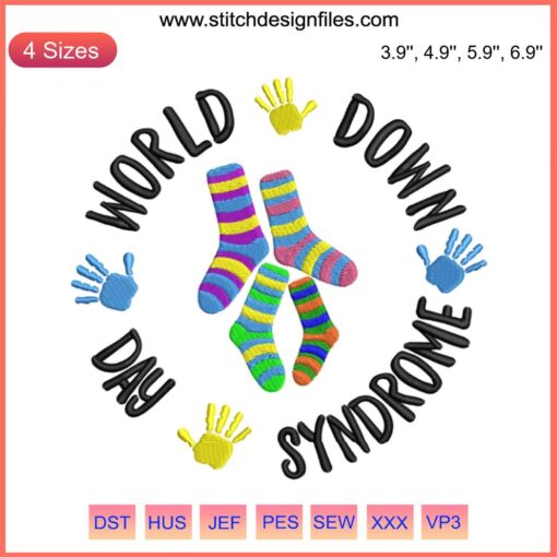 Colorful mismatched socks embroidery design for World Down Syndrome Day | Rock Your Socks Digital Stitching Pattern