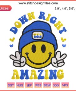 Down Syndrome Awareness Embroidery: Face & Ribbon Digital Pattern, Celebrate Uniqueness, Craft Design, Down Right Amazing