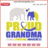"Proud Grandma World Down Syndrome Day Embroidery Design - March 21 Awareness Digital Stitching, Heart Motif, Yellow Blue Colors"