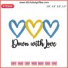 "Down With Love Embroidery Design: Blue & Yellow Heart, World Down Syndrome Day, Awareness Digital Stitching Pattern"