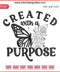 Christian Floral Butterfly Embroidery Design | Inspirational Purposeful Art | Digital Embroidery, Faith Design, Christian Decor