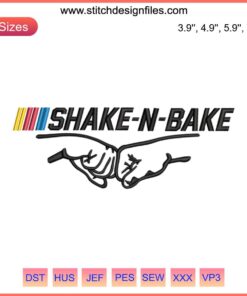 "Shake N Bake Embroidery Design featuring Ricky Bobby's race car with vibrant digital stitching details."