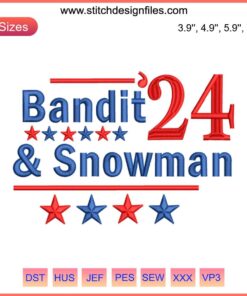 Bandit and Snowman 2024 Election Embroidery Design | Digital Stitch of Bandit Snowman '24 Vote Emblem | Political Embroidery Art